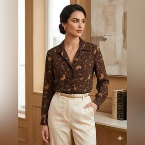 Vintage 90s Donnkenny Classics Abstract Print Blouse - Earthy Boho